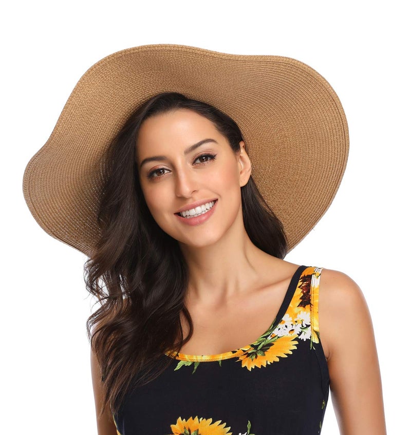 Lanzom Womens Wide Brim Straw Hat Big Floppy Foldable Roll up Cap Beach Sun Hat UPF 50+(String-Khaki) - Image 3